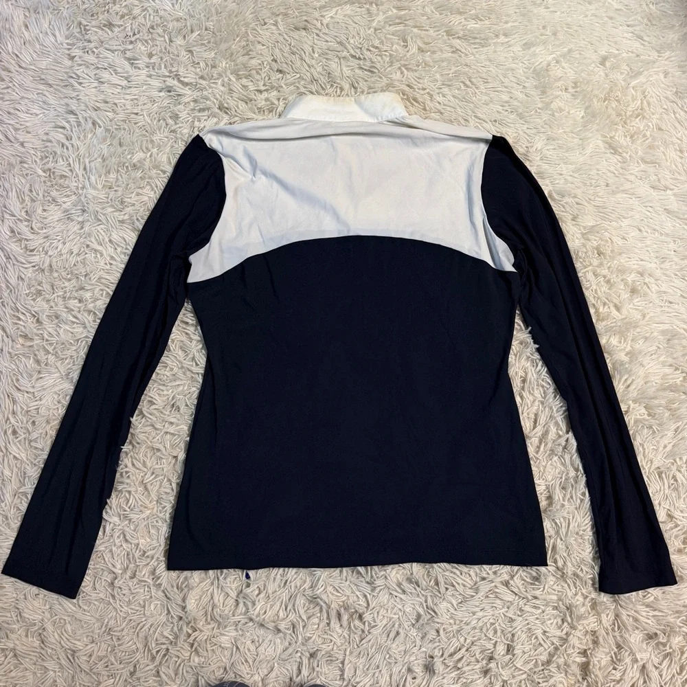 Women’s XL White/Navy Cavalleria Toscana Long Sleeve Horseback Riding Show Shirt - Picture 3 of 6
